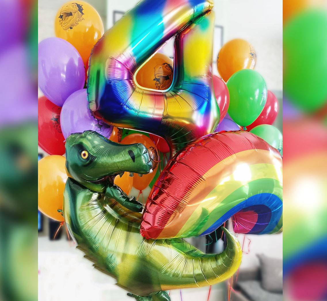 4th Birthday Rainbow Theme Dinosaur Balloon Bouquet