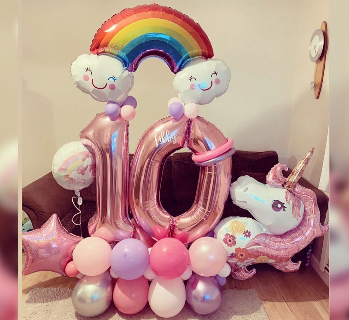 10th Birthday Rainbow Theme Unicorn Cluster Balloon Bouquet