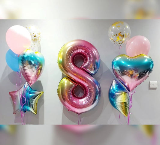 8th Birthday Rainbow Theme Balloon Bouquet
