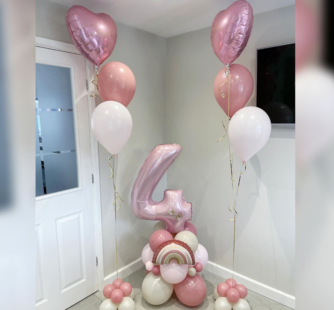 4th Birthday Boho Rainbow Theme Cluster Balloon Bouquet
