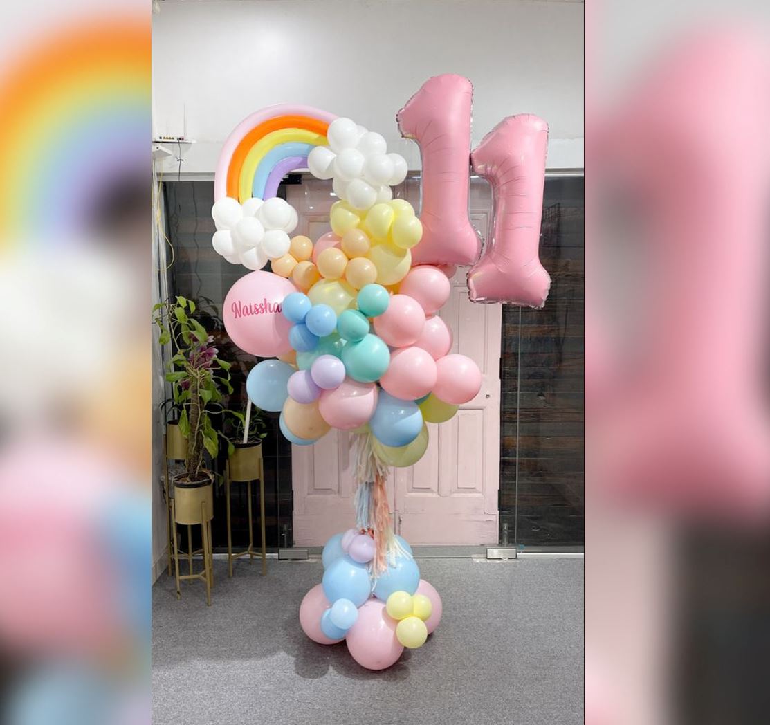 11th Birthday Girl  Rainbow Theme Cluster Balloon Bouquet