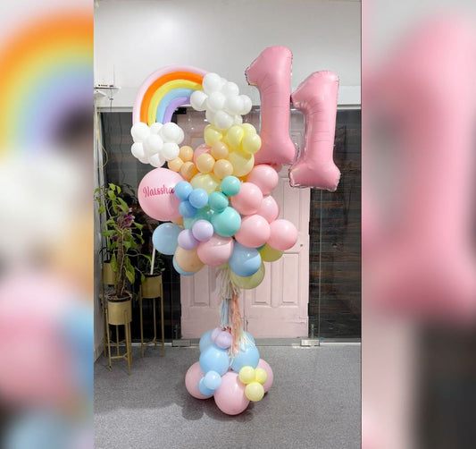 11th Birthday Girl  Rainbow Theme Cluster Balloon Bouquet