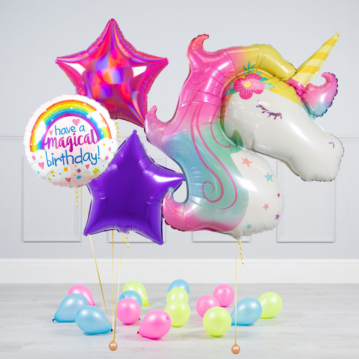 Rainbow Theme Unicorn HBD Balloon Bouquet