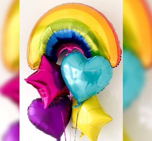 Rainbow Theme Star And Heart Balloon Bouquet