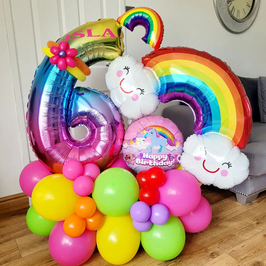 Rainbow Unicorn Theme 6th Birthday Cluster Balloon Bouquet