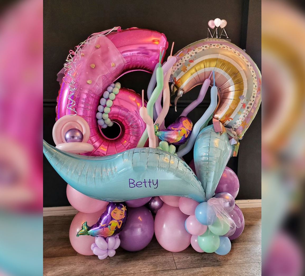 6th Birthday Rainbow And Mermaid Theme Balloon Bouquet