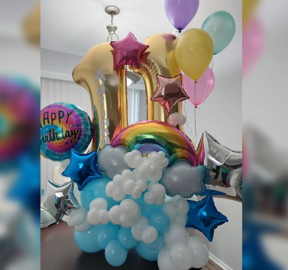 11th Birthday Rainbow Theme Cluster Balloon Bouquet