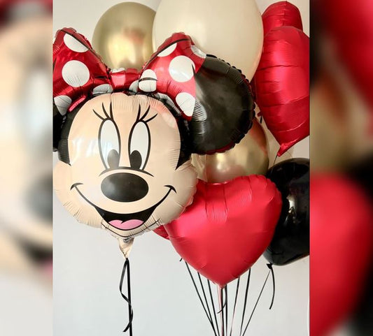 Minnie Theme Heart And Chrome Gold Balloon Bouquet