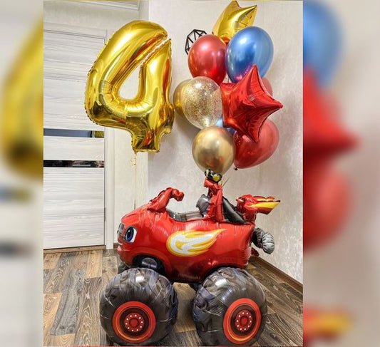 4th Birthday Hot Wheel  Balloon Bouquet