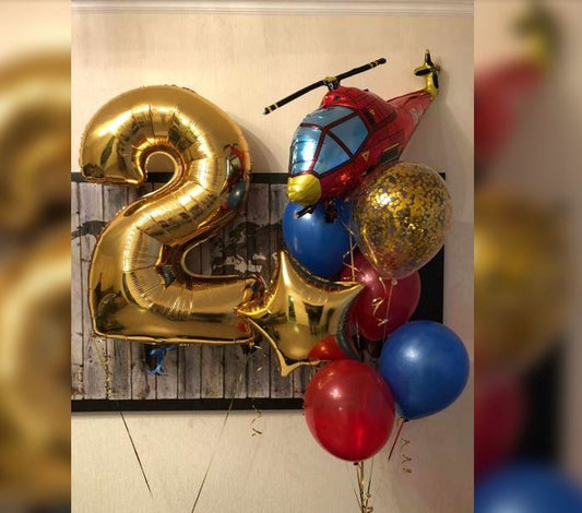 2nd Birthday Helicopter Balloon Bouquet