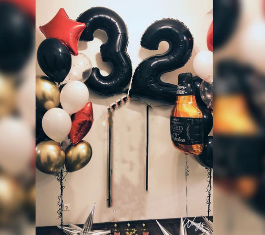32 Number Champagne Bottle Balloon Bouquet