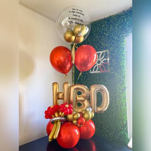 HBD Red Cluster Bubble Balloon Bouquet