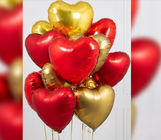 Red And Silver Heart Foil Balloon Bouquet