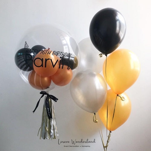 Party Balloon Black Gold Theme Helium Balloons Bouquet-14
