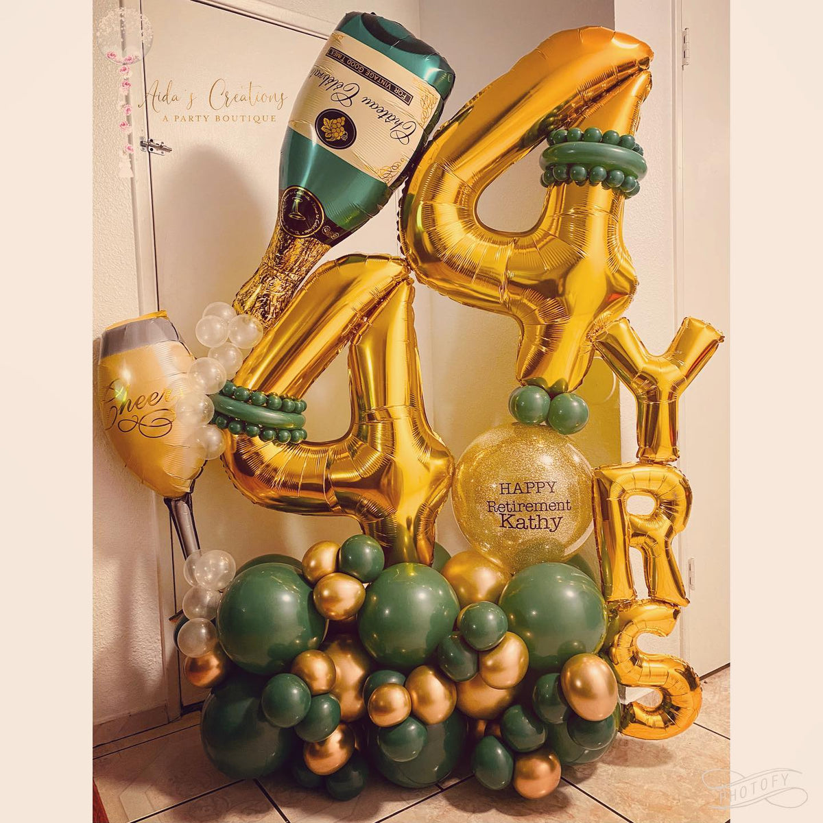 Retirement Theme Champagne Bottle Bubble Cluster Balloon Bouquet