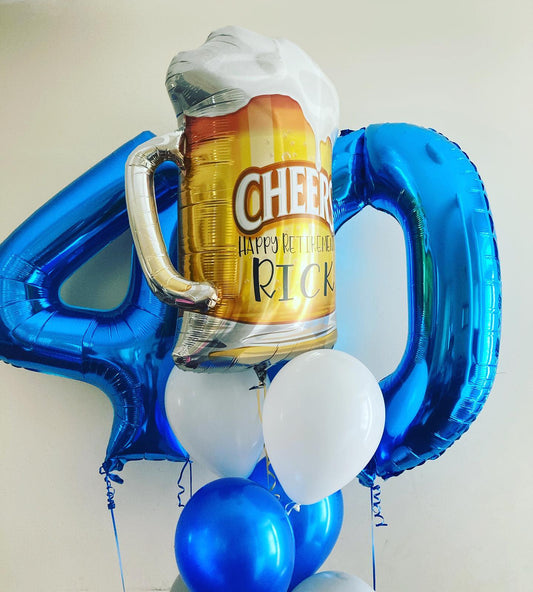 Happy Retirement Theme 40th Number Cheers Mug Balloon Bouquet