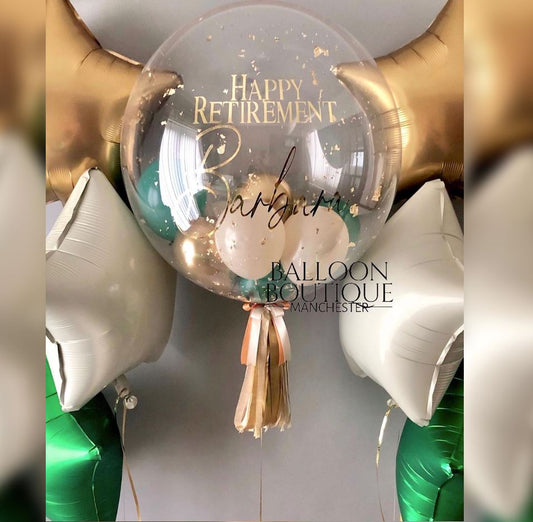 Happy Retirement Theme Personalized Glitter Bubble And Star Balloon Bouquet