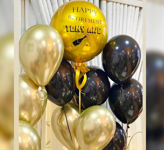 Retirement Theme Personalized Gold ORBz Balloon Bouquet