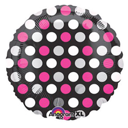 Party Balloon 18" Pink &amp; White Dots Round Foil Balloon