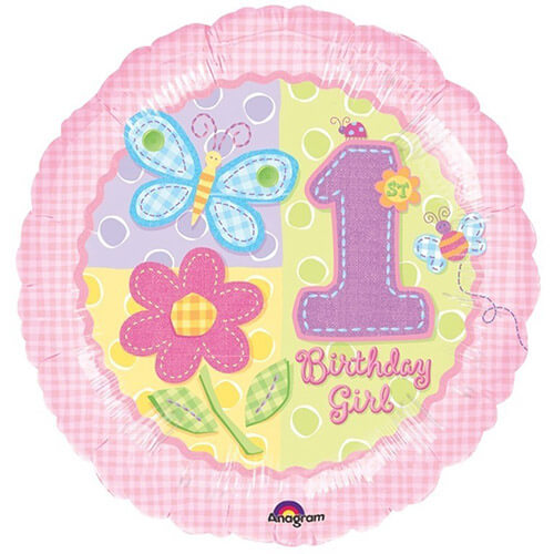 Party Balloon 18" Hugs &amp; Stiches 1st Birthday Girl  Foil Balloon