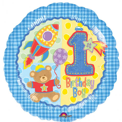 Party Balloon 18" Hugs &amp; Stiches 1st Birthday Boy Foil Balloon S40