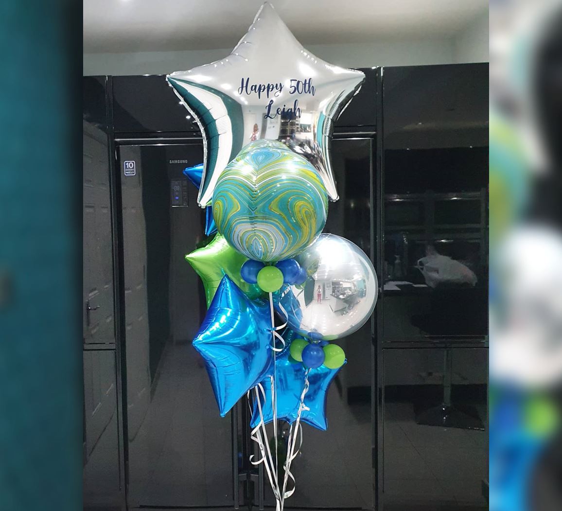 Silver And Blue Theme 50th Birthday Balloon Bouquet