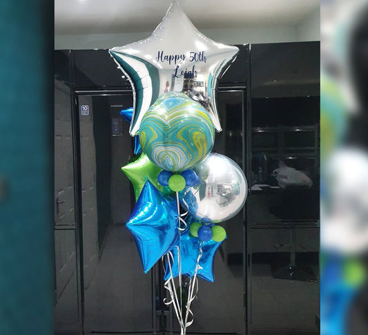 Silver And Blue Theme 50th Birthday Balloon Bouquet