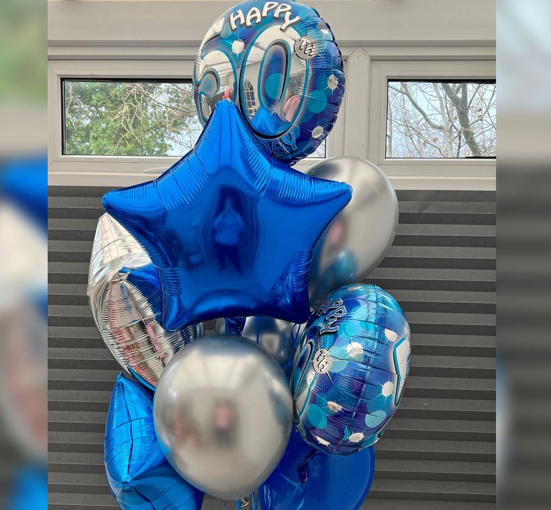 60th Birthday Blue And Silver Theme Balloon Bouquet