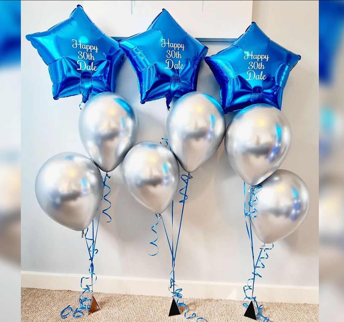 Personalized Blue Star And Silver Balloon Bouquet