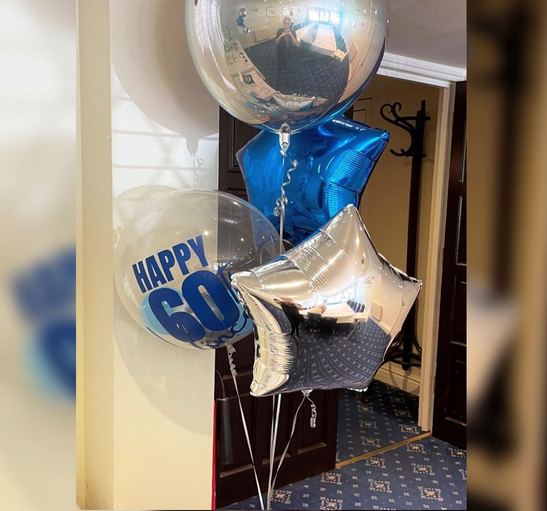 60th Birthday Silver And Blue Theme Balloon Bouquet