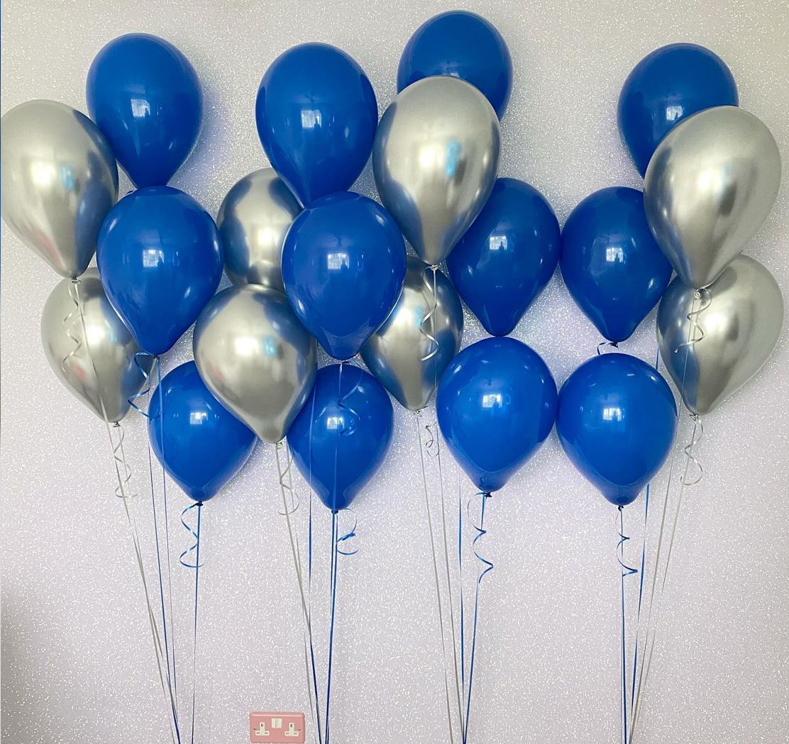 Silver And Blue Balloons Bunch