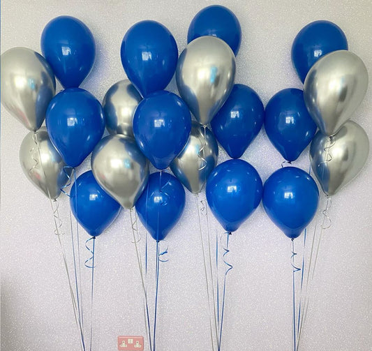 Silver And Blue Balloons Bunch