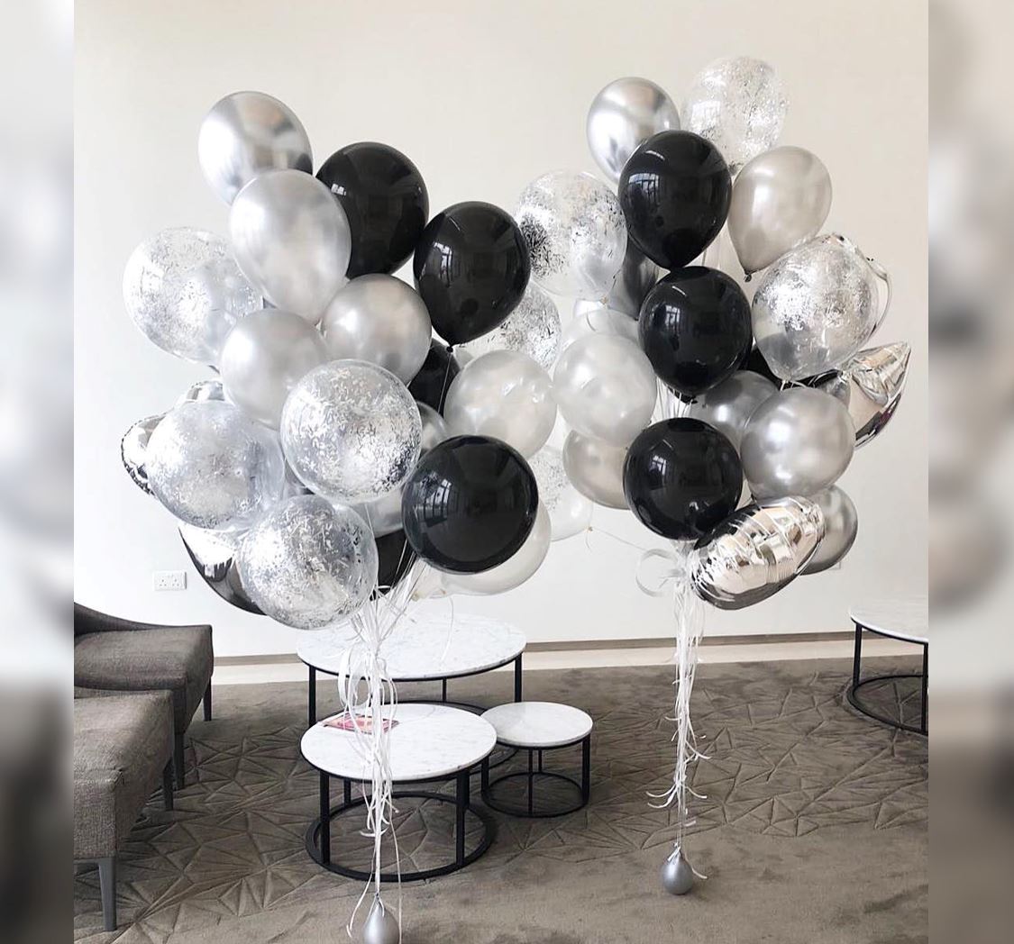 Black And Silver Theme Balloon Bunch
