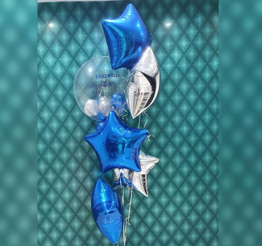 Blue And Silver Star Bubble Balloon Bunch