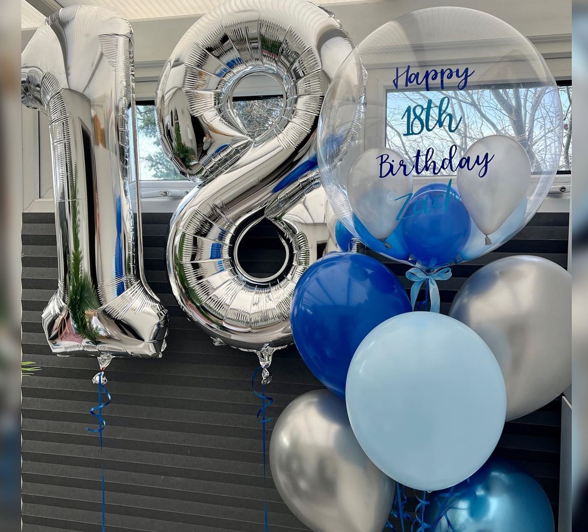 18th Birthday Bubble Silver And Blue Balloon Bouquet