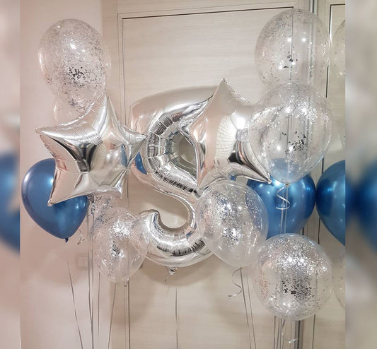 5th Birthday Silver And Blue Theme Balloon Bouquet