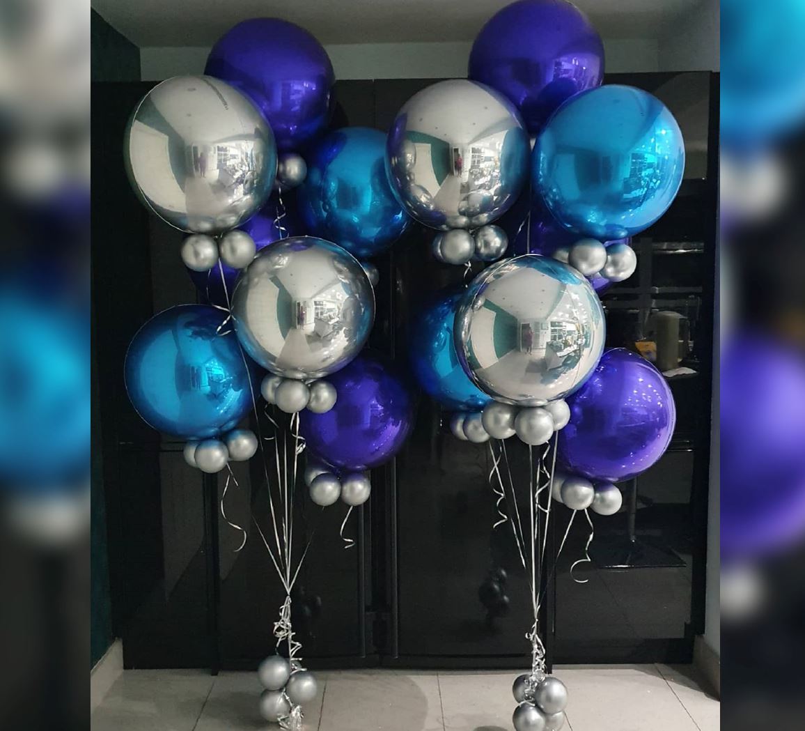 Blue And Silver Theme ORBz Balloon Bunches