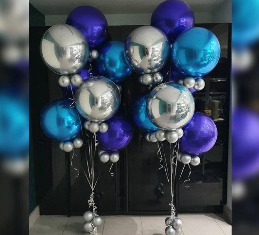 Blue And Silver Theme ORBz Balloon Bunches
