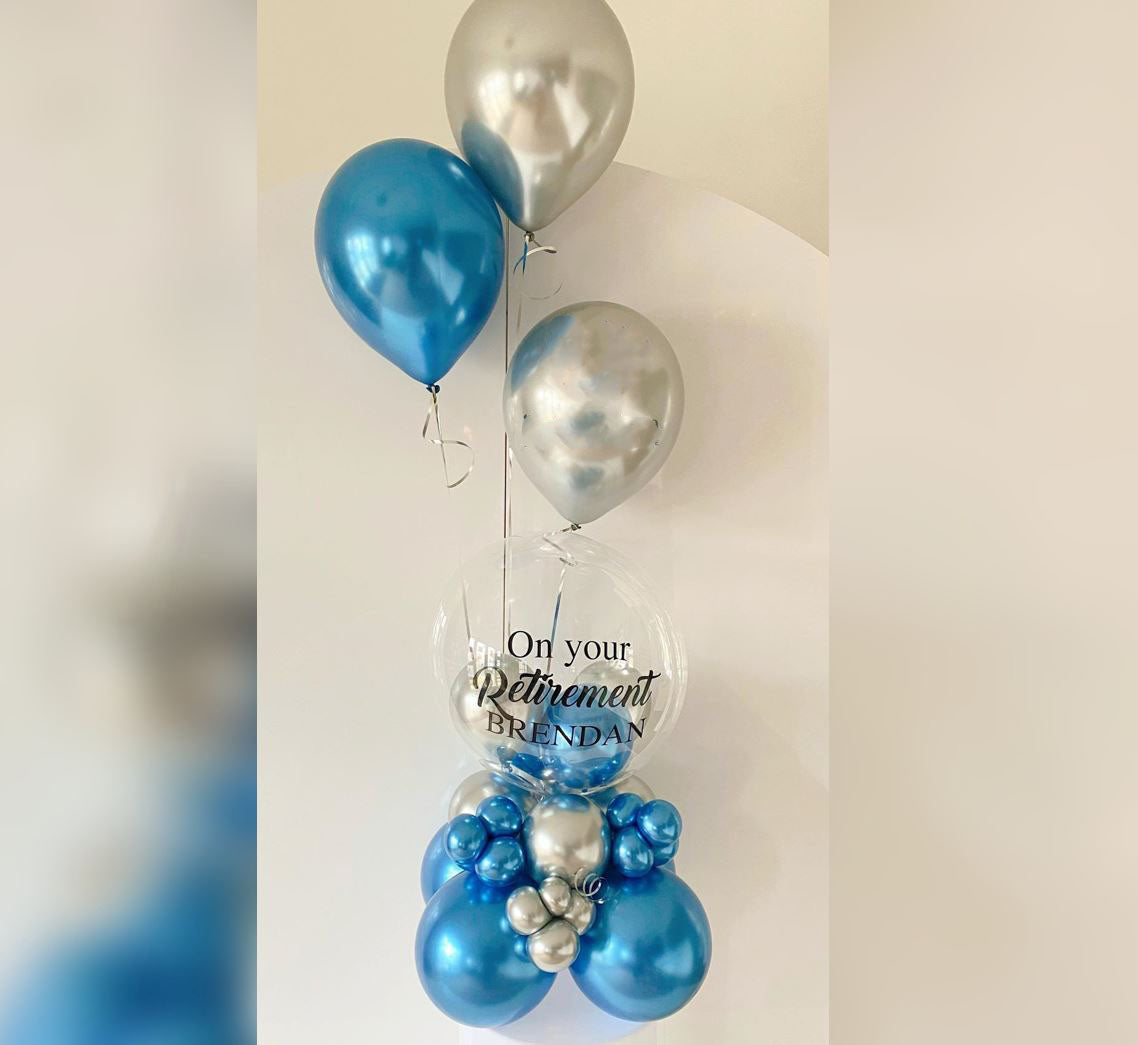 Blue And Silver Theme Bubble Cluster Balloon Bouquet