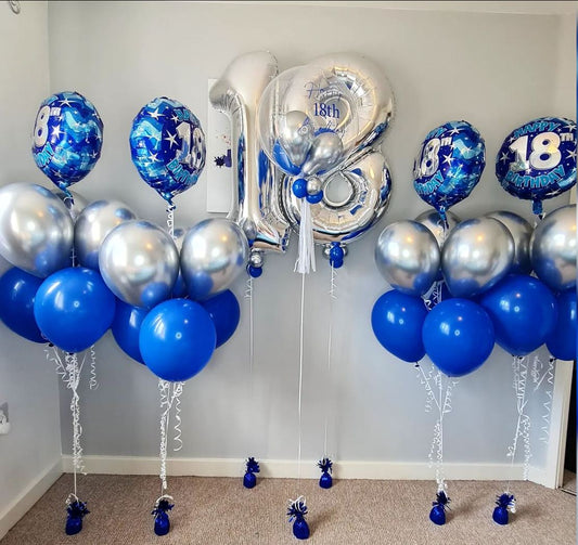 1th Birthday Blue And Silver Theme Bubble Balloon Bouquet