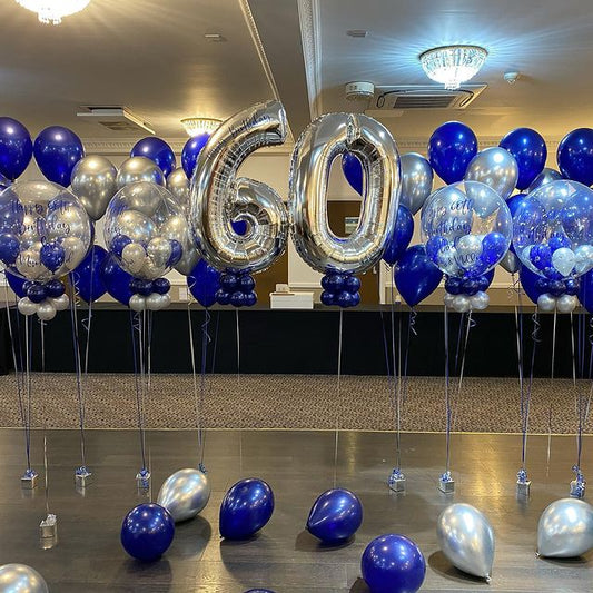 60th Birthday Blue And Silver Balloon Bouquet