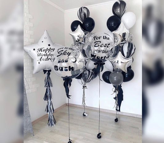 HBD Supershape Star And Bubble Balloon Bouquet