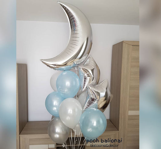 Crescent Theme Blue And Silver Balloon Bouquet