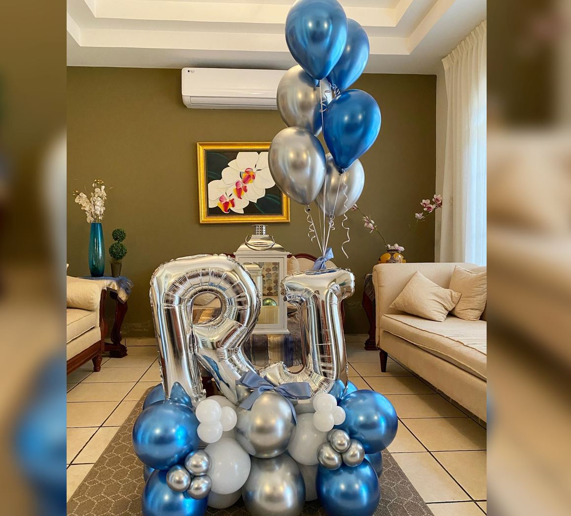 Blue And Silver Theme Cluster Balloon Bouquet
