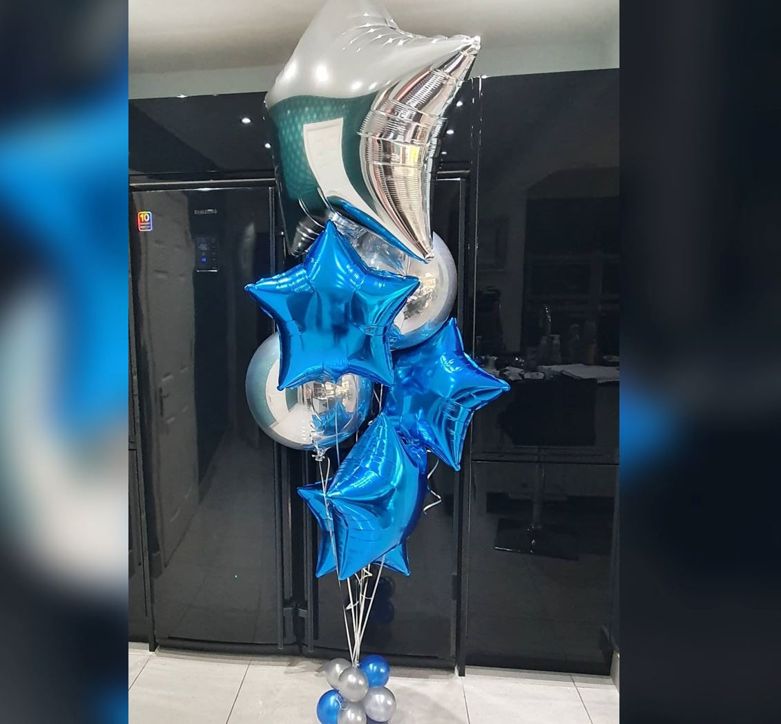 Blue And Silver Theme Star And ORBz Balloon Bouquet
