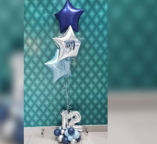 12th Birthday Silver And Blue Theme Balloon Bouquet
