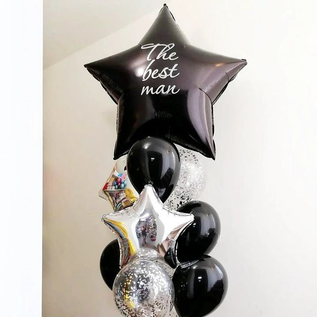 Black And Silver Theme Supershape Star Balloon Bouquet