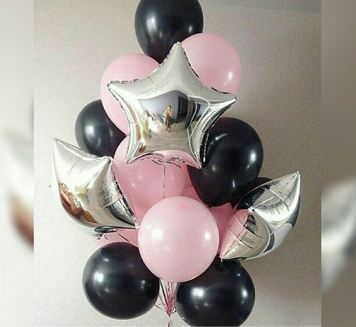 Silver And Black Star Balloon Bunch