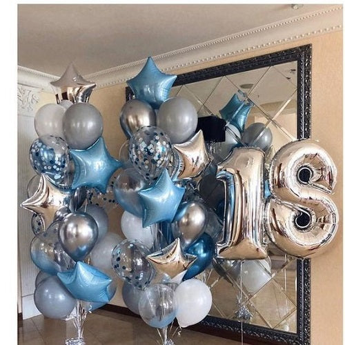 Party Balloon Silver Blue Theme Helium Balloons Bouquet-19