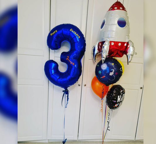 Rocket Ship 3rd Birthday Balloon Bouquet